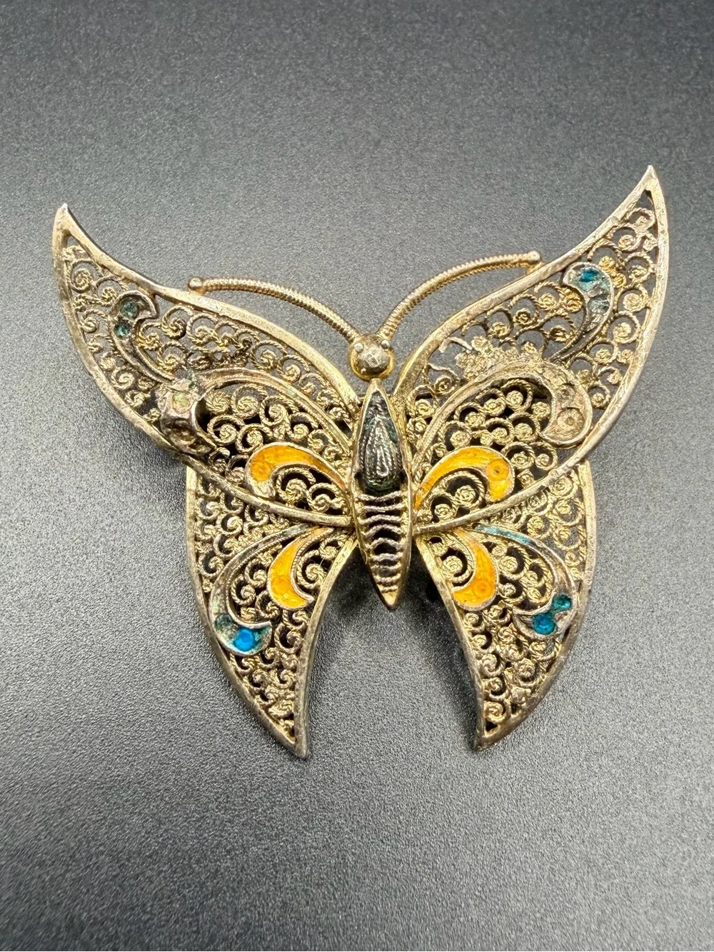 Vintage Sterling Silver 925 Germany Butterfly Pin Brooch Enamel Jewelry